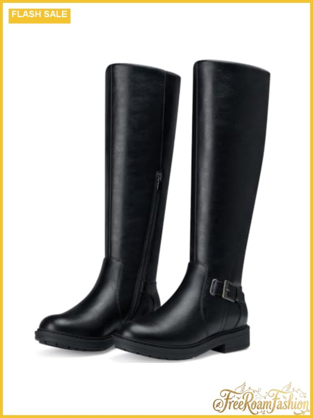 Women's Knee High Boots Faux Leather Low Block Heel Round Toe Tall Boots